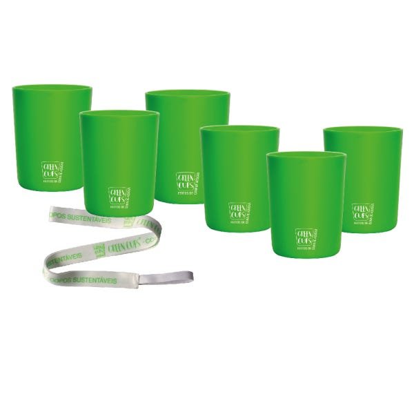 6 Copos Eco Verde com Cordão Green Cups 320 ml