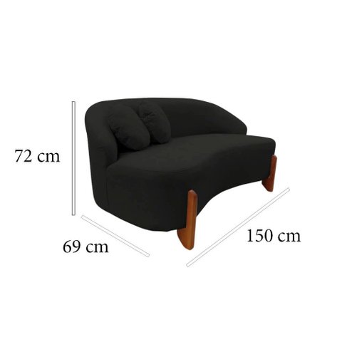 Namoradeira Sofá Feijão Moscou 150cm Orgânica Suede Preto