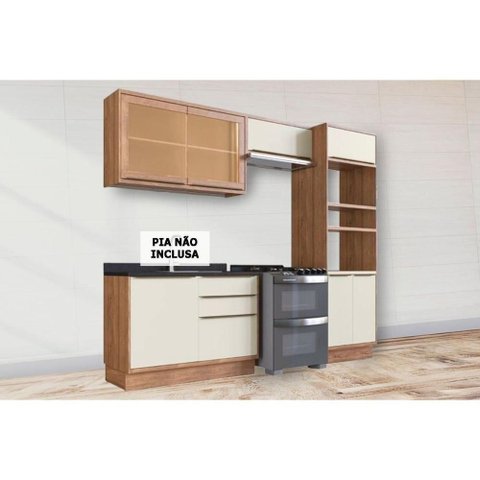 Cozinha Modulada Completa Versalis 4 Peças 2 Aéreos + 1 Balcão + 1 Torre Quente C4p190 Freijó