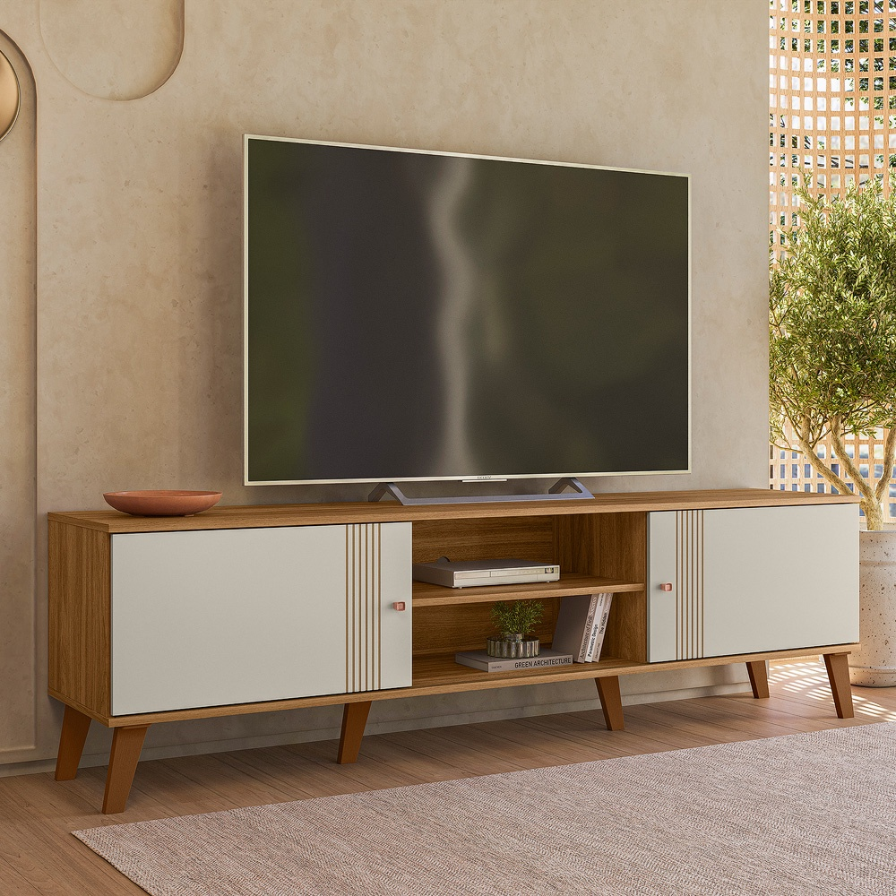 Rack Denver 1800mm P/ Tv's até 75 Polegadas com 2 Portas de Correr Nature/off White- Peternella