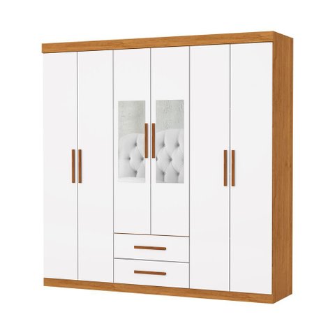 Guarda Roupa Aries 6 Portas com Espelho e sem Pe Carioca Moveis Cinamomo/neve