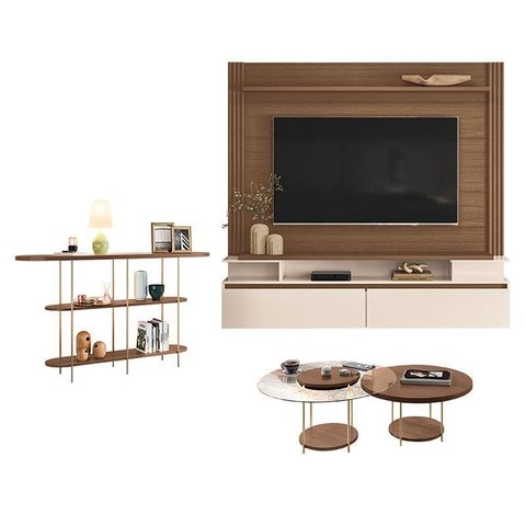 Home Suspenso Astor Castanho Off White com Kit Mesa de Centro Sky e Aparador Infinity Castanho - Hb