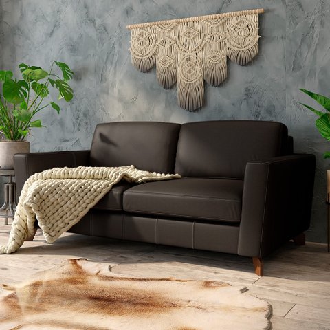 Sofá Sala de Estar Living 3 Lugares 240cm Presley Pés Madeira Couro Marrom G52 - Gran Belo
