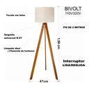 Ver imagem 6 de Abajur de Chão com Tripé Moderno e Cúpula de Linho Off-white