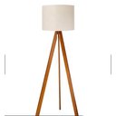 Ver mais imagens de Abajur de Chão com Tripé Moderno e Cúpula de Linho Off-white