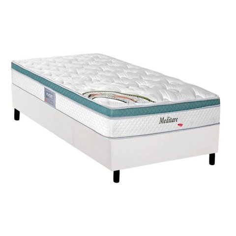 Cama Box Solteiro: Colchão Molas Herval MasterPocket Ensacadas Meditare + Base CRC Courano White(88x