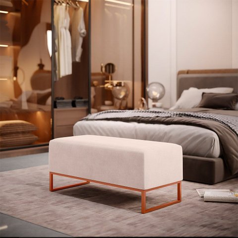Puff Decorativo Sala de Estar Cléo 90cm Base de Ferro Cobre W01 Suede Bege - Lyam Decor