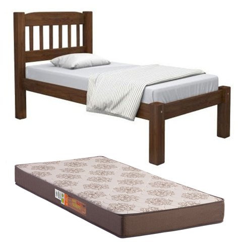Cama de Solteiro Madeira Maciça com Colchão de Espuma D20