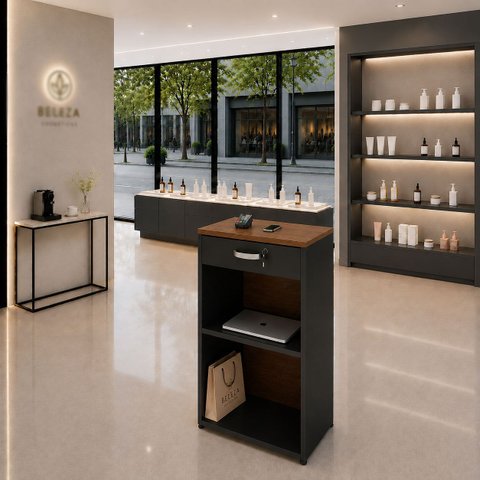Balcão Caixa 60x40cm para Atendimento e Recepção Comercial com Gaveta