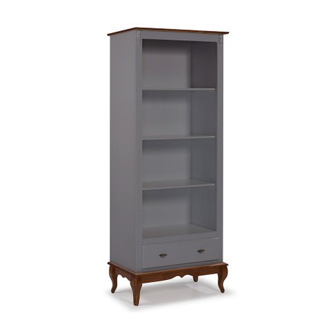 Estante para Livros 3 Prateleiras 1 Gaveta Pés Luis Xv 60201 Linz Móveis - Cinza/imbuia