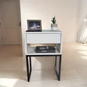 Ver imagem 1 de Mesa de Cabeceira Industrial Off White Eco 40cm Base Preta - Enviamos Montado
