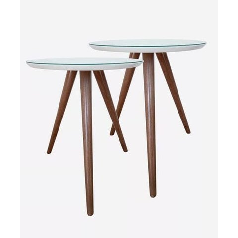 Conjunto Mesa Apoio Lateral Vidro Laqueado Par: Branco