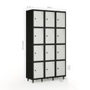 Ver imagem 2 de Armário Roupeiro Locker Guarda-Volume de Aço 12 Portas Pequenas com Fecho para Cadeado Vestiário Academia Cinza/Preto