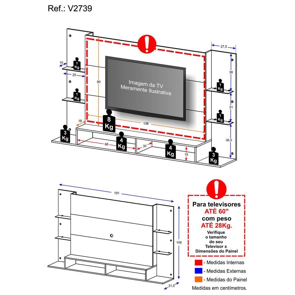 Painel TV 60" Nairóbi Multimóveis V2739 Nogueira - 5