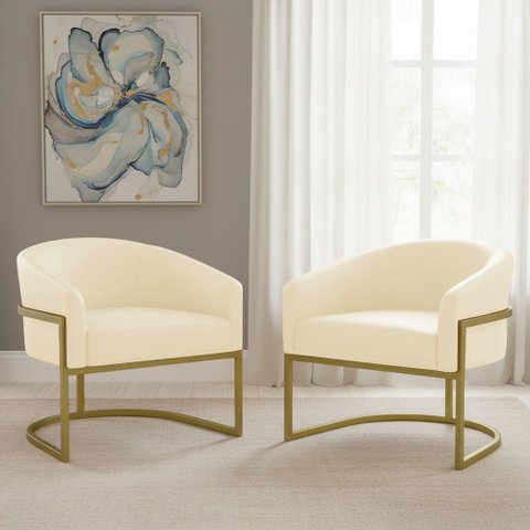 Poltrona Sala Decorativa Kit 2 Arielle Industrial Dourado Sintético Pu D03 - D’Rossi