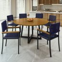 Ver imagem 1 de Conjunto Sala de Jantar Mesa Redonda 6 Cadeiras com Braço MDF Coliseu Azul/Preto