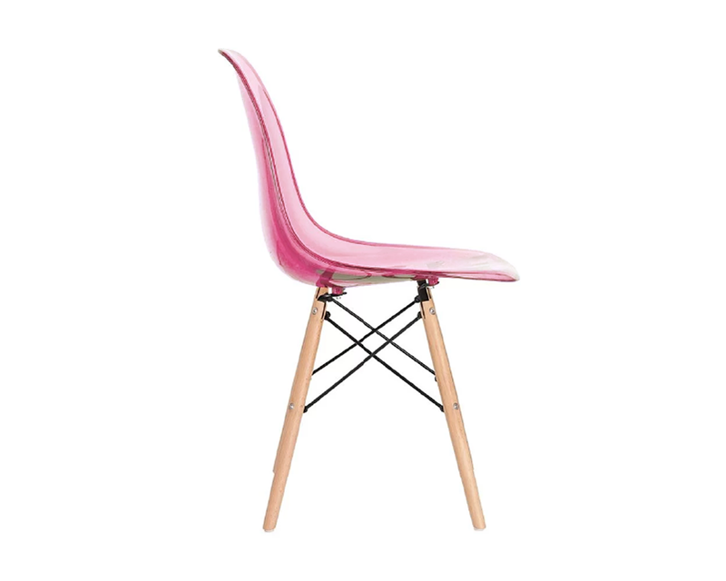 Cadeira Charles Eames Eiffel Acrílico Rosa Transparente Base Madeira Sala Cozinha Jantar - 2