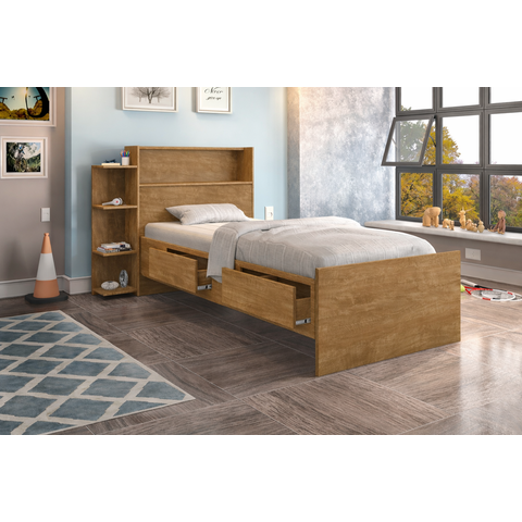 Cama Solteiro Multifuncional com Espaço para Organização, Prateleiras, Gavetas e Baú
