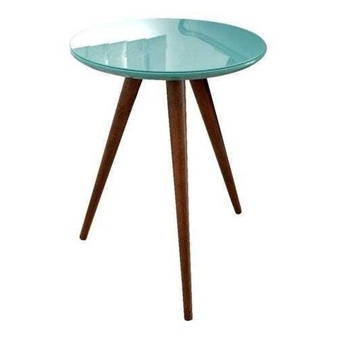 Mesa De Canto Lateral Redonda Vidro Laqueado tampo MDF vidro: Azul Tifany