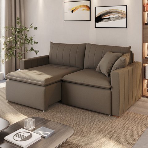 Sofá Cama Retrátil em Madeira Eucalipto e Bouclê 230cm Uruguai