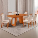 Ver imagem 1 de Mesa de Jantar Carolina 180cm Tp MDF Laminado Canto Copo Base Detalhe Off White com 6 Cadeiras Carol
