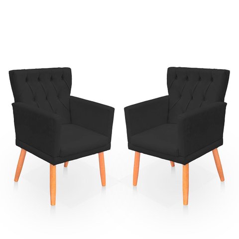 Kit Poltrona Capitonê Clássica Confortável para Sala e Quarto Ana Suede