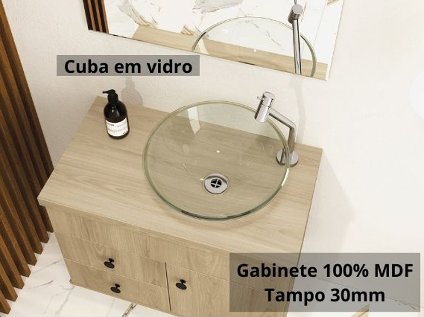 Ver imagem 5 de Armário Para Banheiro Luna 61x46 MDF Espelho Lapidado e Cuba Vidro Cor:Nature