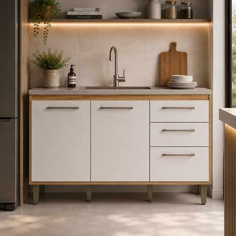 Balcão de Cozinha 3 Portas 1 Gaveta Berlim CO6310 120cm Ipê/Cristalo - Decibal