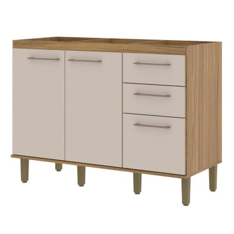 Balcão de Pia 2 Portas 3 Gavetas Concept Prime CO7231 120cm Ipê/Cristalo - Decibal