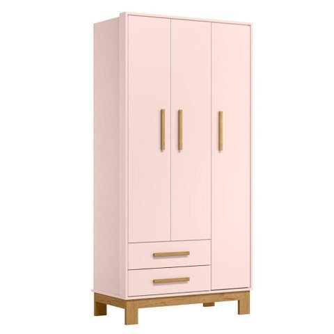 Guarda Roupa Solteiro Gran Aurora 3 Portas 2 Gavetas MDP Rosa Acetinado Qmovi