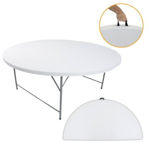 Mesa Dobrável Redonda 180cm Branca 8 Lugares Portátil e Resistente Multiuso com Alça para