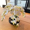 Ver imagem 3 de Arranjo Grande Centro de Mesa 4 Orquídeas Branca 3d Vaso Preto