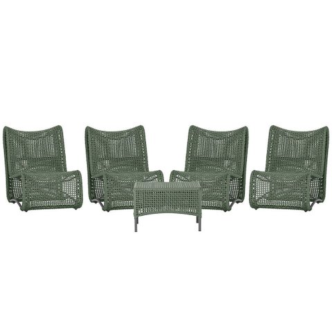 4 Poltronas e Mesa Texas em Alumínio Pintura Preta Corda Náutica Trama Original