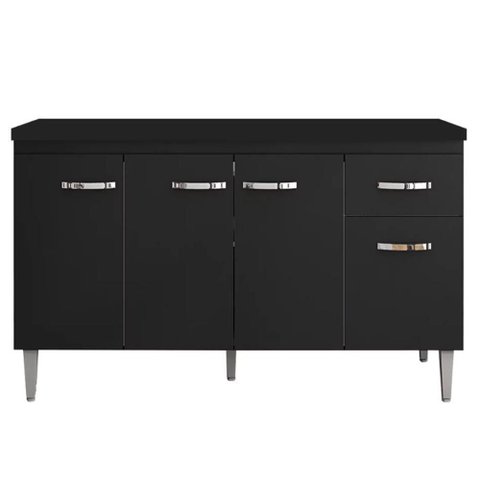 Balcão Pia Gabriela 150cm Preto com Tampo Mdp - Ajl Móveis Preto
