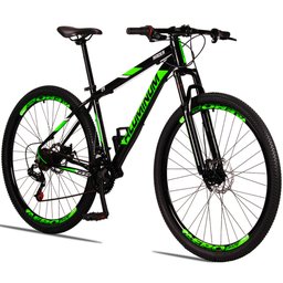 Bicicleta MTB Aluminum Aro 29 Quadro 19 com 21 Marchas Freio Mecânico Preto Verde - Raider - 1
