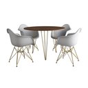 Ver imagem 6 de Mesa Jantar Redonda 110Cm Amêndoa Clips 3 Pés Com 4 Poltronas Brancas Base Dourada - Cor: Amendoa