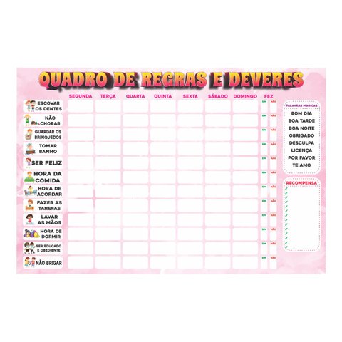 Mural Quadro de Deveres Rosa 30x45cm em Mdf com Caneta com Apagador +3 Anos Paper Toy