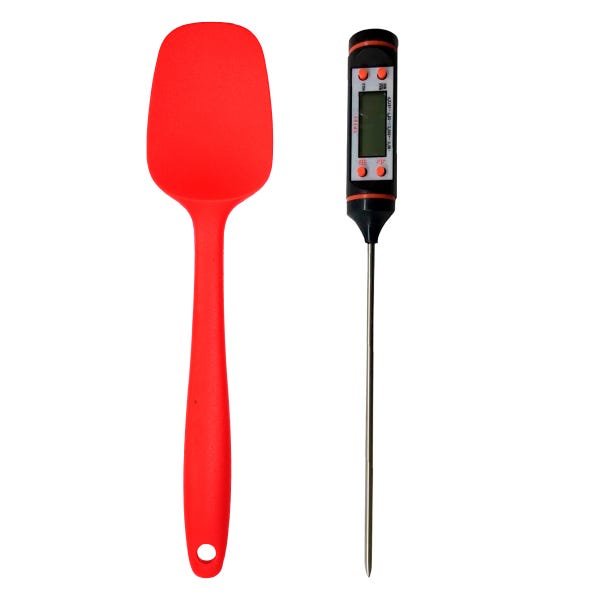 Termômetro Digital Culinário + Espátula De Silicone Vermelha