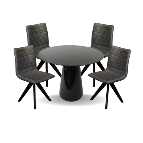 Conjunto Mesa de Jantar Cone 110 cm Laca Preta com Cadeiras Cercatto Giratória Revestida em Tecido L