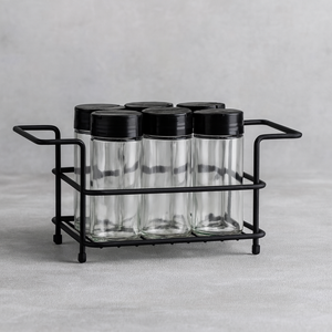 Suporte Organizador Porta Tempero + 6 Frascos em Vidro