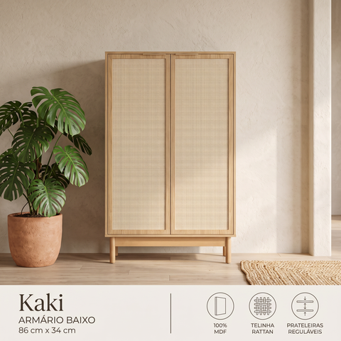 Armário Baixo Kaki 100% MDF - 86cm x 34cm - Tauari - Telinha Rattan
