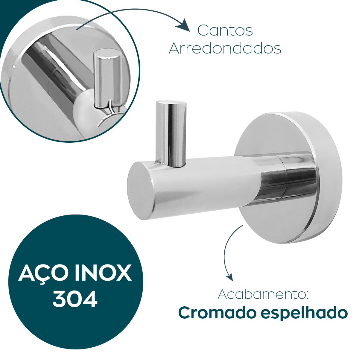 Cabide Gancho Simples de Parede Inox Cromado Acessório para Banheiro Multiuso Cabideiro Luxo - 3