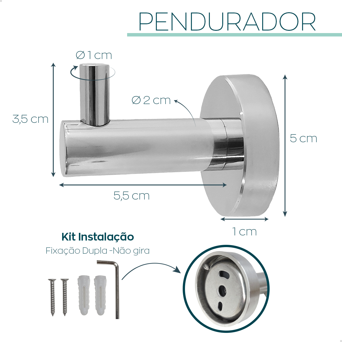 Cabide Gancho Simples de Parede Inox Cromado Acessório para Banheiro Multiuso Cabideiro Luxo - 4