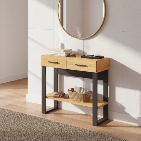 Aparador Industrial com 2 Gavetas e Prateleira 90cm Móvel na Caixa