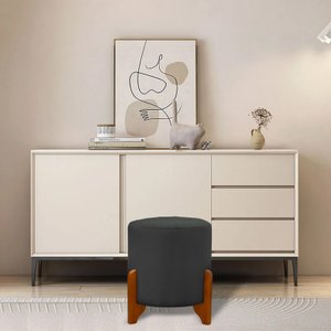 Puff Principe Thor Tecido Veludo Pes de Madeira:cinza