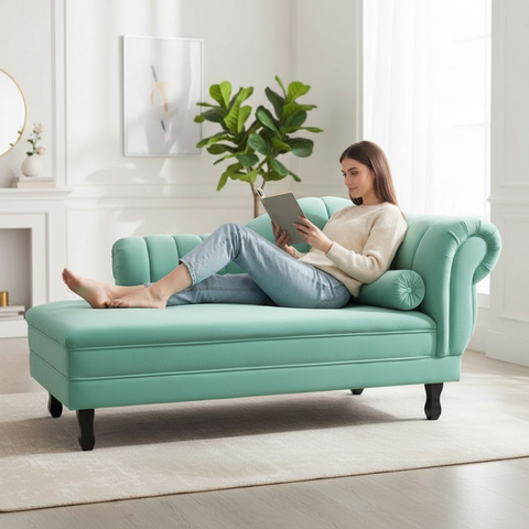 Recamier Decorativo Divã Amsterdã 147cm Lado Esquerdo Veludo Acqua