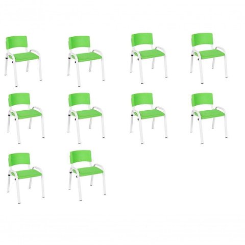 Kit 10 Cadeira Iso Infantil Creche, Base Branco Verde Claro