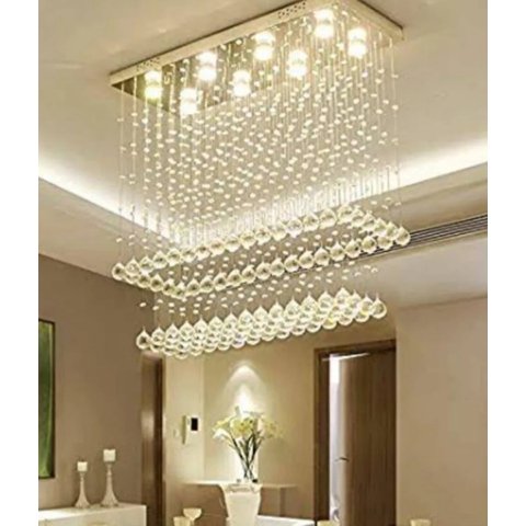 Luminária em Cristais Torre Para Sala de Jantar/Estar com1,30 Metros de Altura , Base 70x20 cm Inox 