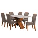 Ver imagem 1 de Conjunto de Mesa Sala de Jantar Tampo com Vidro 1,60m 6 Cadeiras Grécia Dobuê