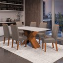 Ver imagem 2 de Conjunto de Mesa Sala de Jantar Tampo com Vidro 1,60m 6 Cadeiras Grécia Dobuê